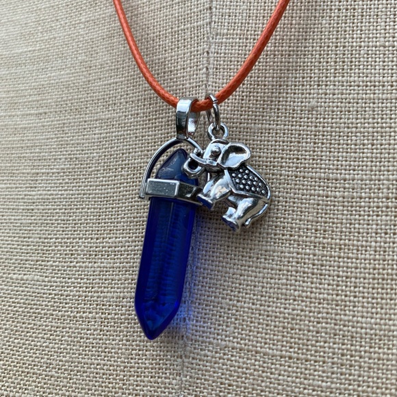 Handmade Cobalt Blue Resin Crystal Amulet Necklace & Elephant Charm - Picture 5 of 8